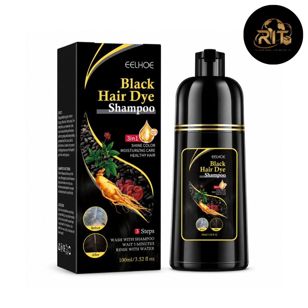 Black Hair Dye Shampoo – 3-in-1 Hair Color & Shine Care 100ml | RIT Store
