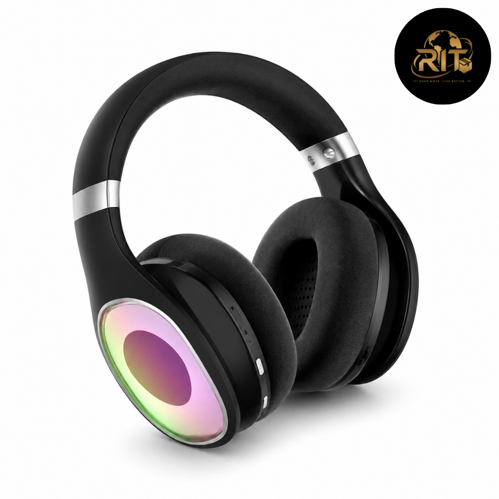 RIT Store headphones with RGB style illuminated ear cups side view