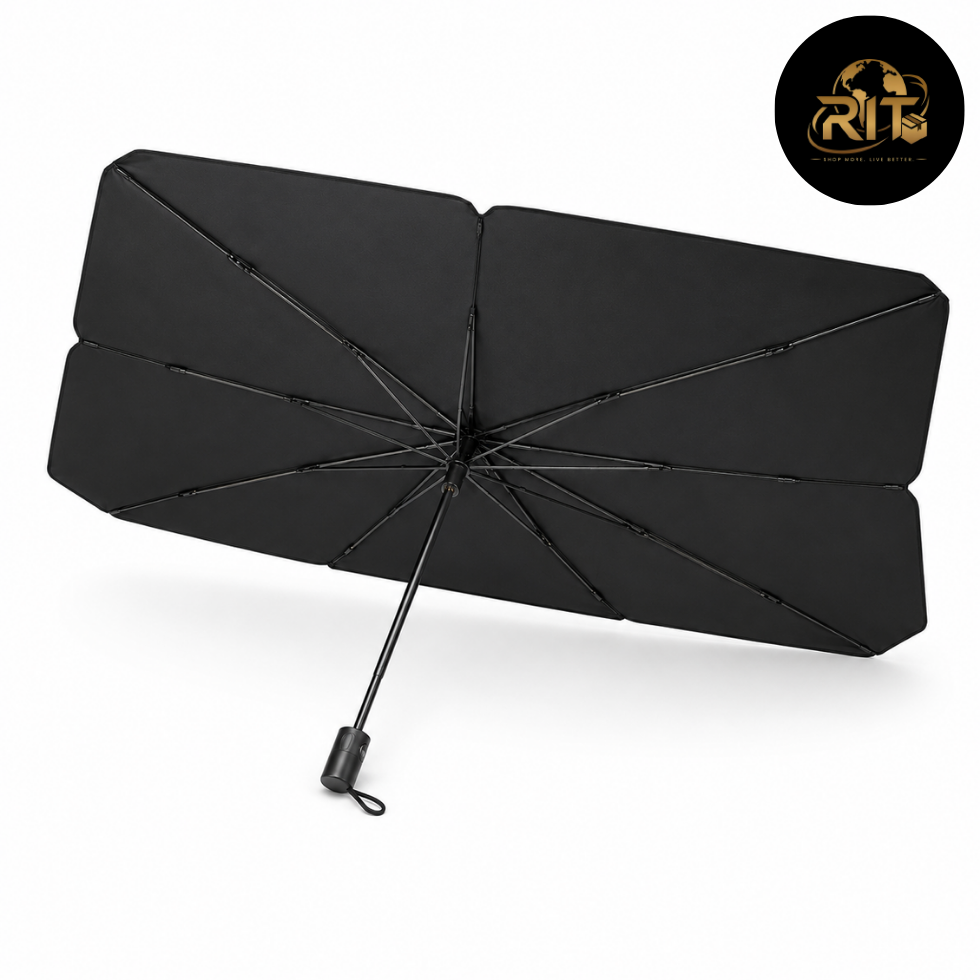 RIT Store large black folding umbrella for rain and sun protection